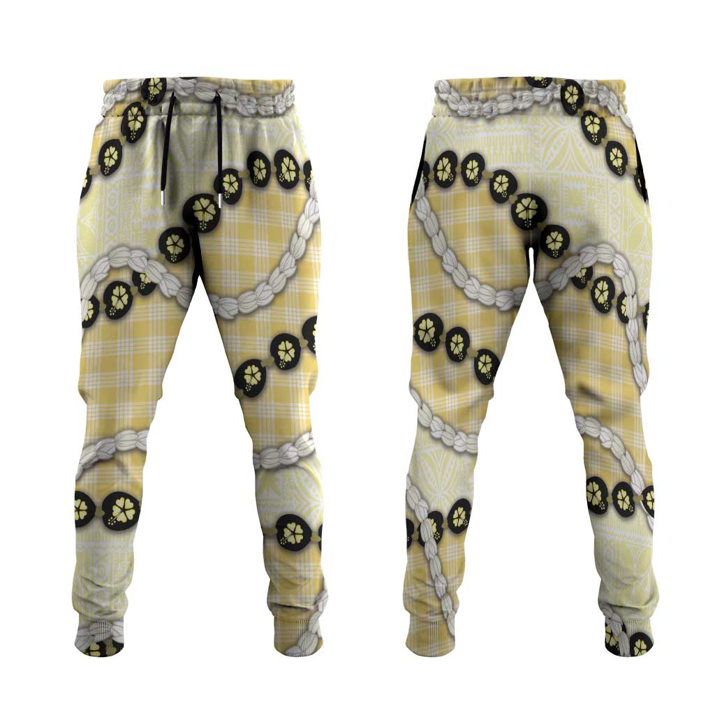 Yellow Palaka Hawaii Jogger Pants Kukui Nut Pikake Lei Hawaiian Tapa Pattern LT14 Yellow - Polynesian Pride