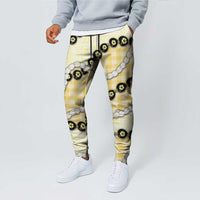 Yellow Palaka Hawaii Jogger Pants Kukui Nut Pikake Lei Hawaiian Tapa Pattern LT14 - Polynesian Pride