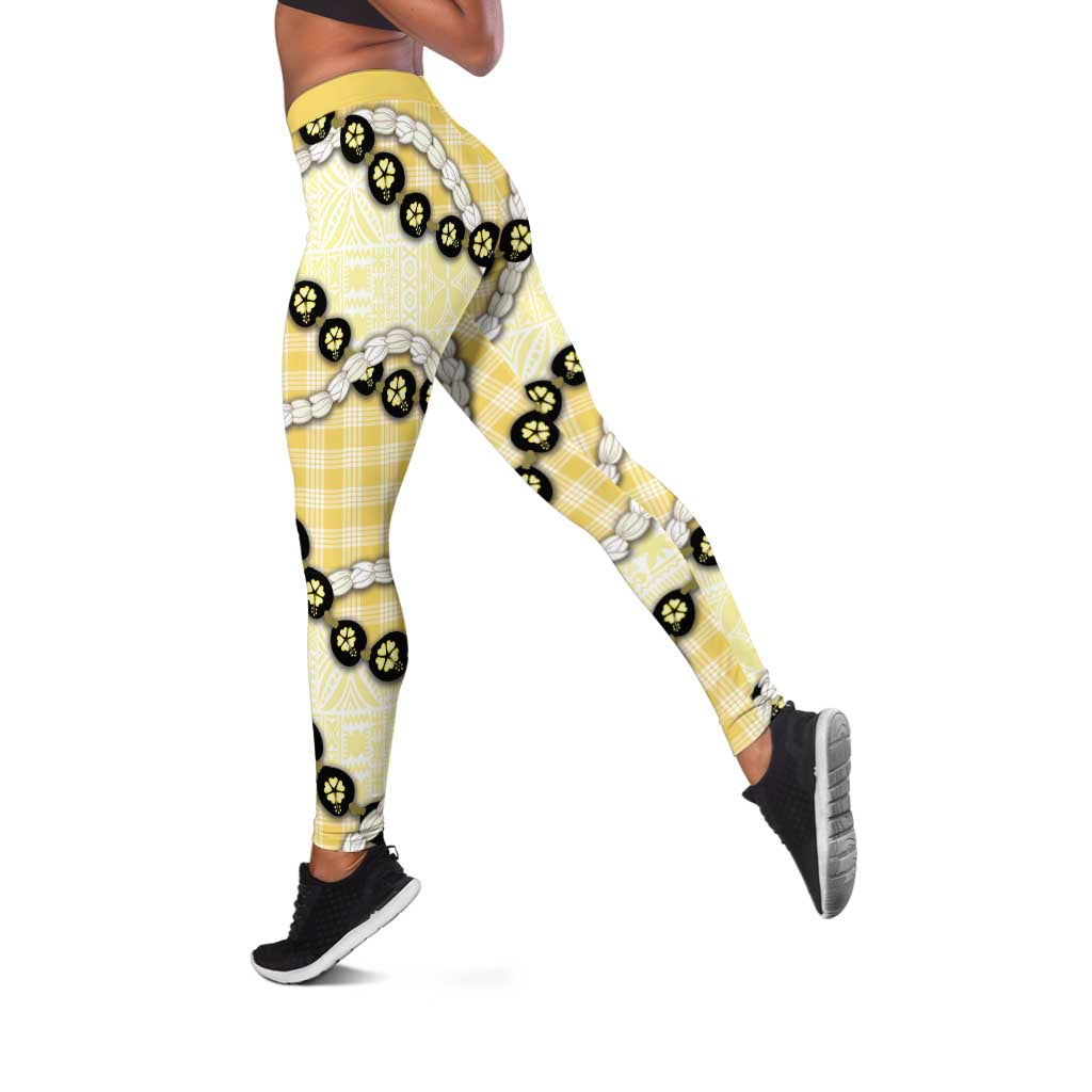 Yellow Palaka Hawaii Leggings Kukui Nut Pikake Lei Hawaiian Tapa Pattern LT14 Yellow - Polynesian Pride