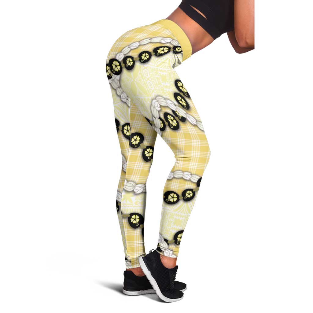 Yellow Palaka Hawaii Leggings Kukui Nut Pikake Lei Hawaiian Tapa Pattern LT14 - Polynesian Pride