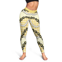 Yellow Palaka Hawaii Leggings Kukui Nut Pikake Lei Hawaiian Tapa Pattern LT14 - Polynesian Pride