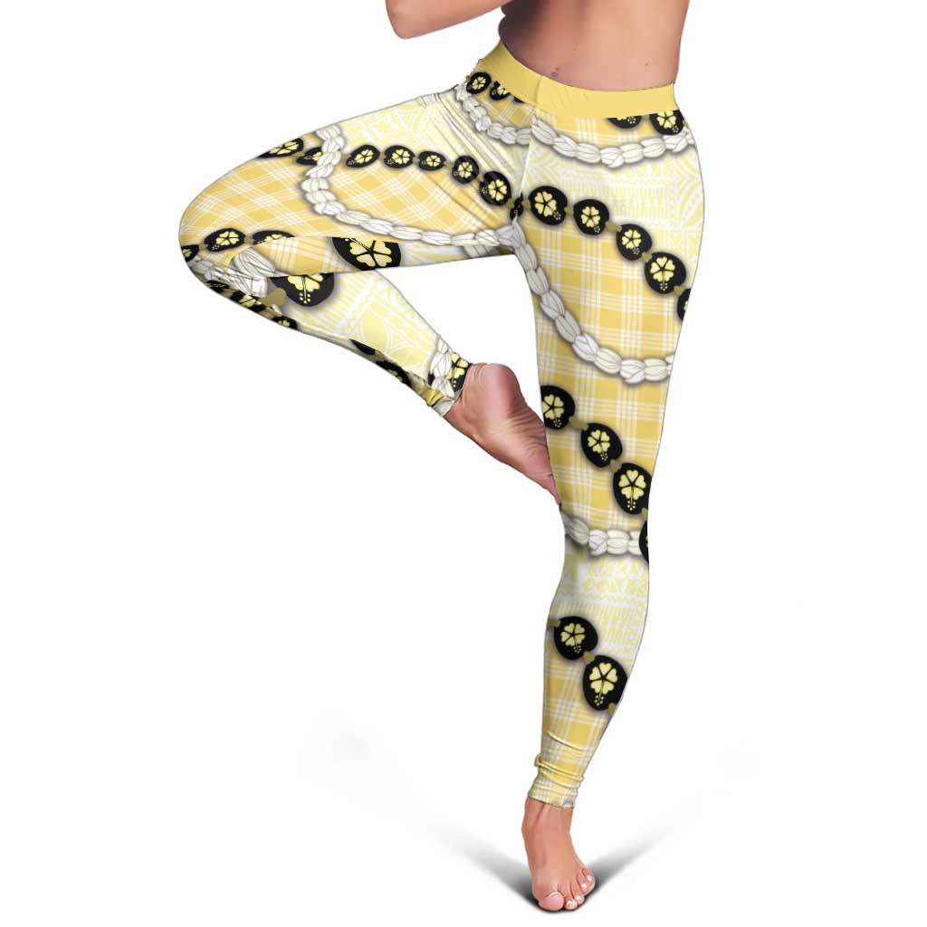 Yellow Palaka Hawaii Leggings Kukui Nut Pikake Lei Hawaiian Tapa Pattern LT14 - Polynesian Pride