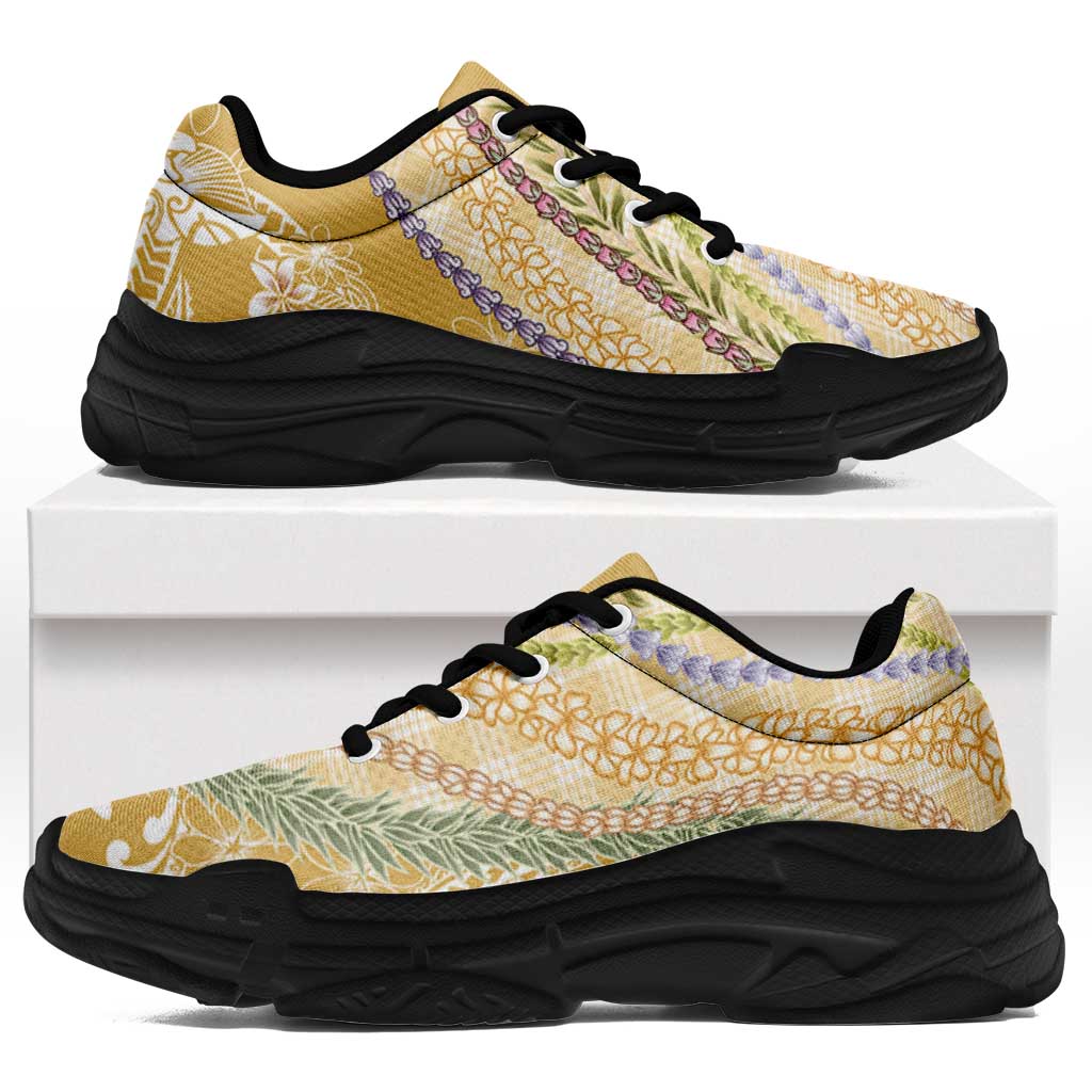 Yellow Palaka Hawaii Leis Chunky Sneakers Hawaiian-plaid Elegant Tropical Vibes LT14 Yellow - Polynesian Pride