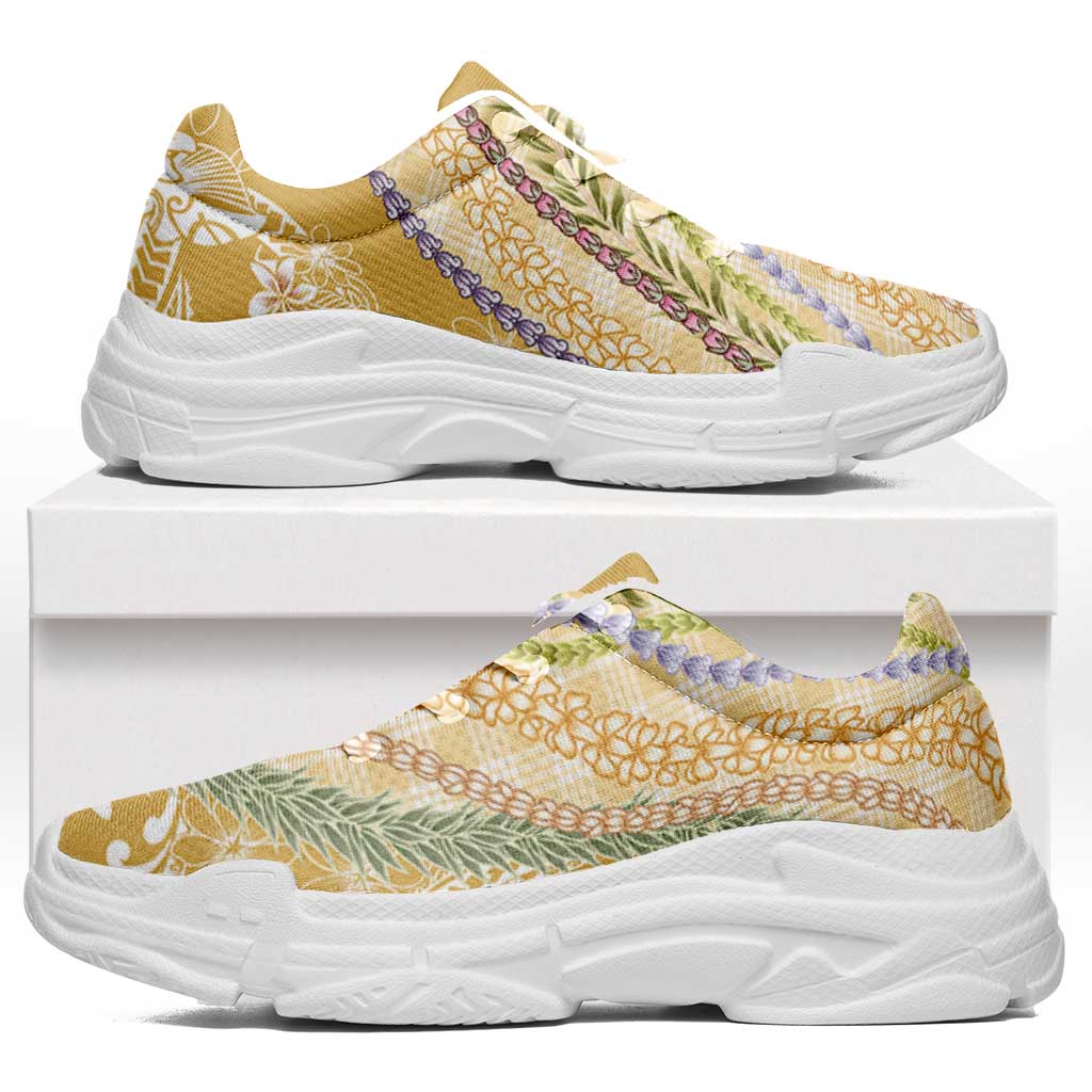 Yellow Palaka Hawaii Leis Chunky Sneakers Hawaiian-plaid Elegant Tropical Vibes LT14 Yellow - Polynesian Pride