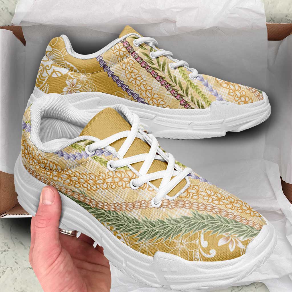 Yellow Palaka Hawaii Leis Chunky Sneakers Hawaiian-plaid Elegant Tropical Vibes LT14 - Polynesian Pride