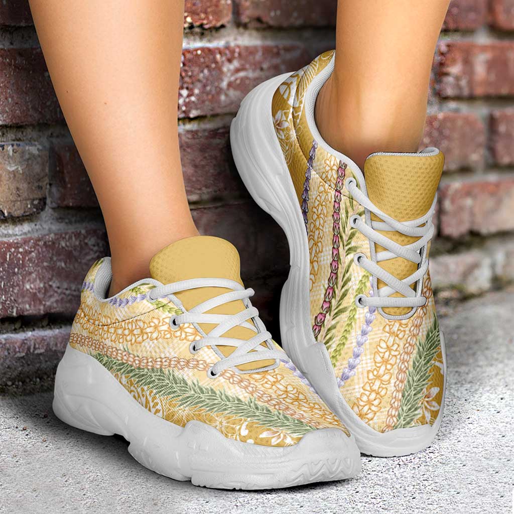 Yellow Palaka Hawaii Leis Chunky Sneakers Hawaiian-plaid Elegant Tropical Vibes LT14 - Polynesian Pride