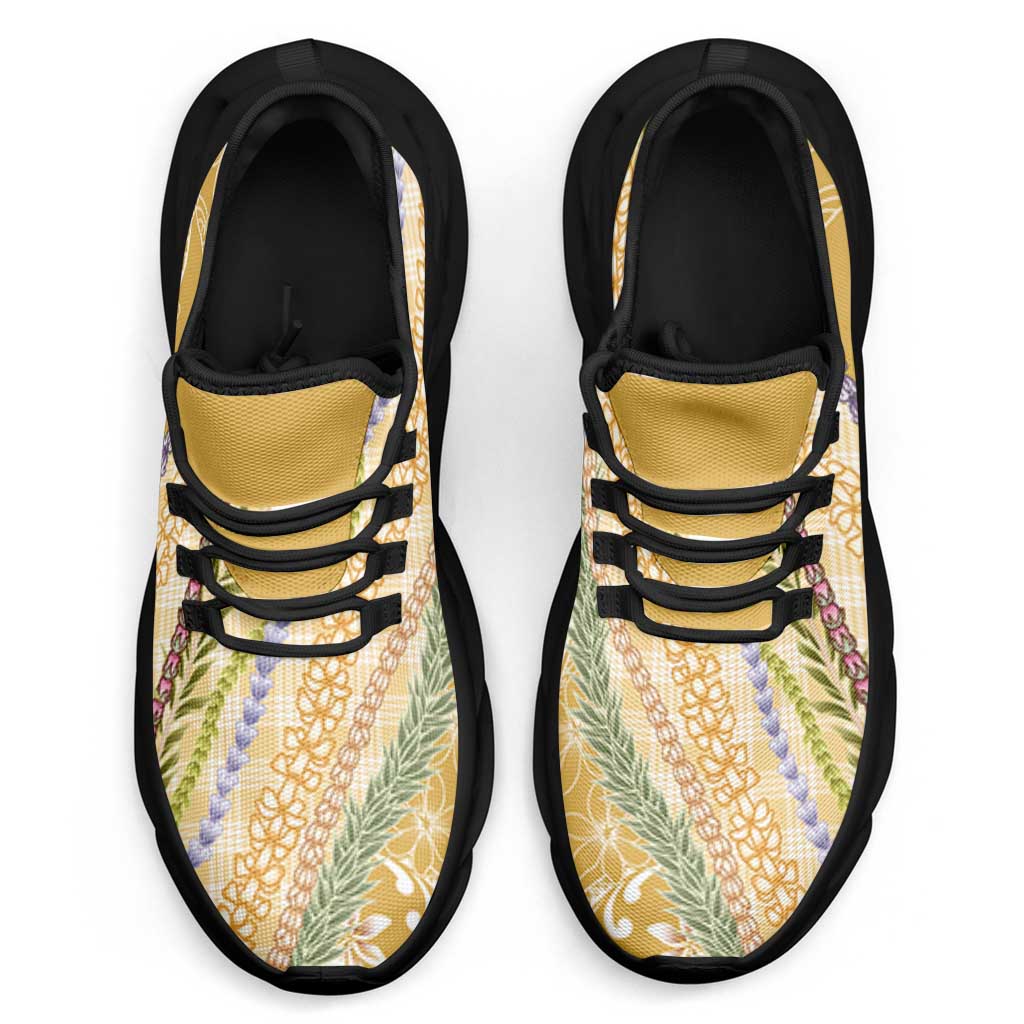 Yellow Palaka Hawaii Leis Clunky Sneakers Hawaiian-plaid Elegant Tropical Vibes LT14 - Polynesian Pride
