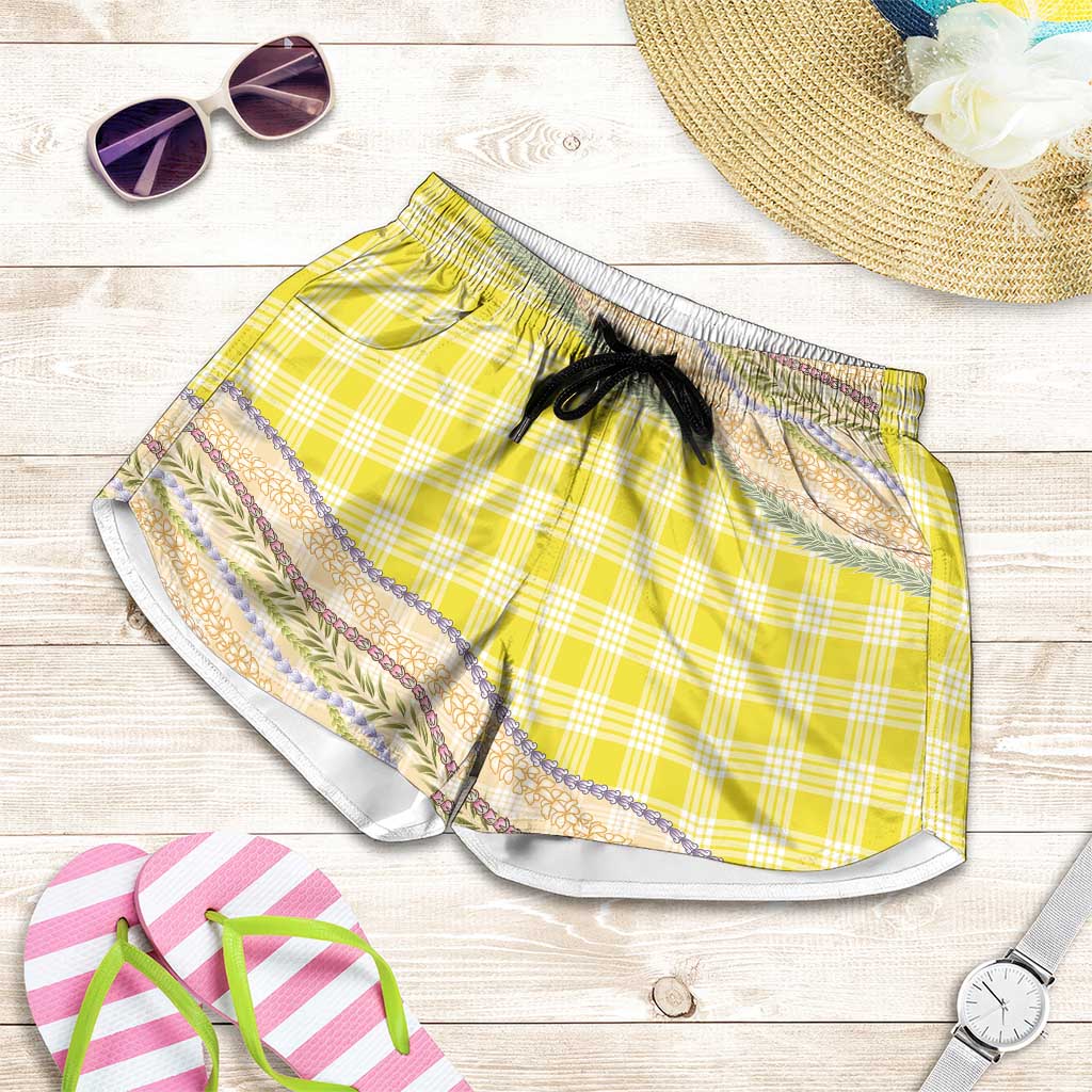 Yellow Palaka Hawaii Leis Elegant Vibes Shorts for Women LT14 Yellow - Polynesian Pride