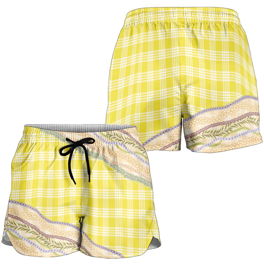 Yellow Palaka Hawaii Leis Elegant Vibes Shorts for Women LT14 - Polynesian Pride