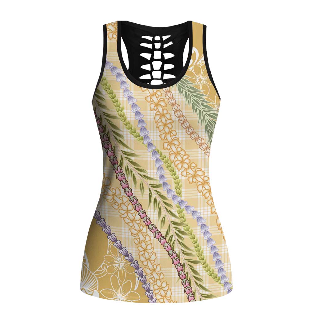 Yellow Palaka Hawaii Leis Hollow Tank Top Hawaiian-plaid Elegant Tropical Vibes LT14 Female Yellow - Polynesian Pride