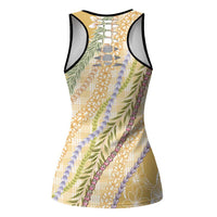 Yellow Palaka Hawaii Leis Hollow Tank Top Hawaiian-plaid Elegant Tropical Vibes LT14 - Polynesian Pride