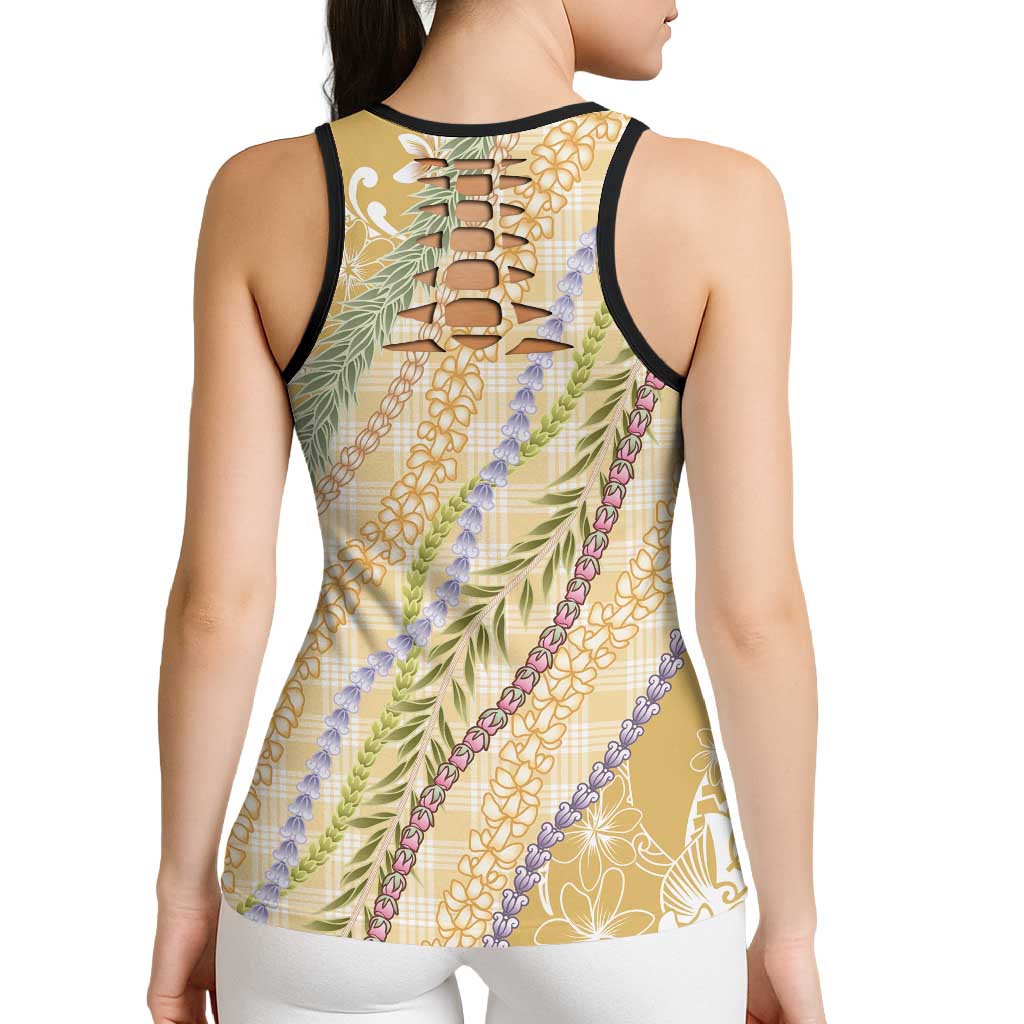 Yellow Palaka Hawaii Leis Hollow Tank Top Hawaiian-plaid Elegant Tropical Vibes LT14 - Polynesian Pride