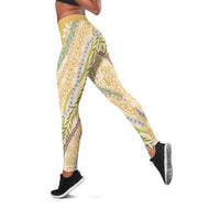 Yellow Palaka Hawaii Leis Leggings Hawaiian-plaid Elegant Tropical Vibes - Polynesian Pride