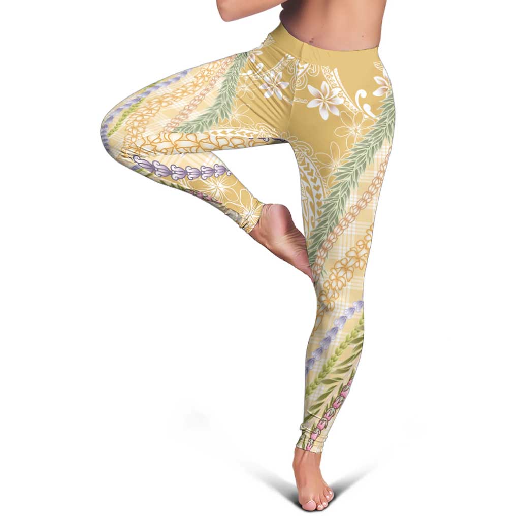 Yellow Palaka Hawaii Leis Leggings Hawaiian-plaid Elegant Tropical Vibes - Polynesian Pride