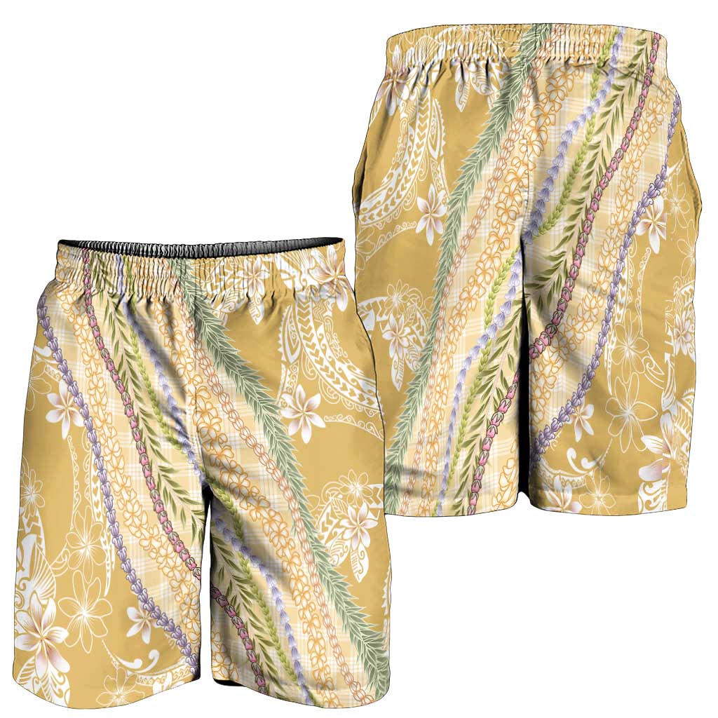 Yellow Palaka Hawaii Leis Shorts for Men Hawaiian-plaid Elegant Tropical Vibes LT14 - Polynesian Pride
