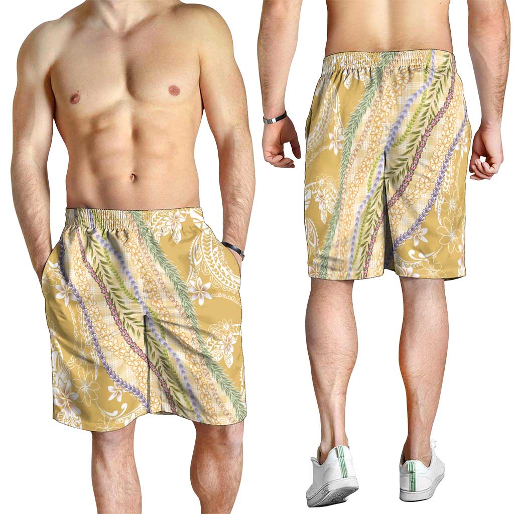 Yellow Palaka Hawaii Leis Shorts for Men Hawaiian-plaid Elegant Tropical Vibes LT14 - Polynesian Pride