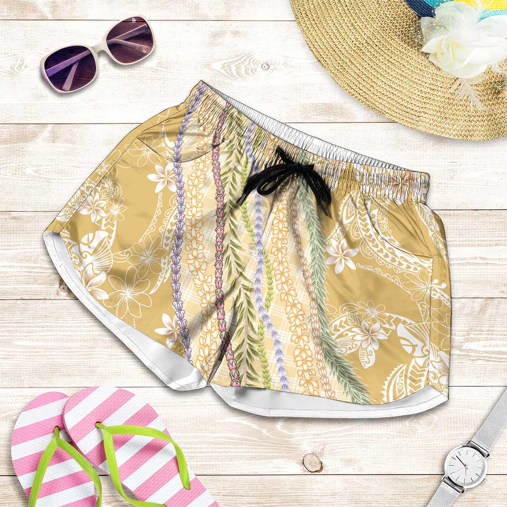 Yellow Palaka Hawaii Leis Shorts for Women Hawaiian-plaid Elegant Tropical Vibes LT14 Yellow - Polynesian Pride