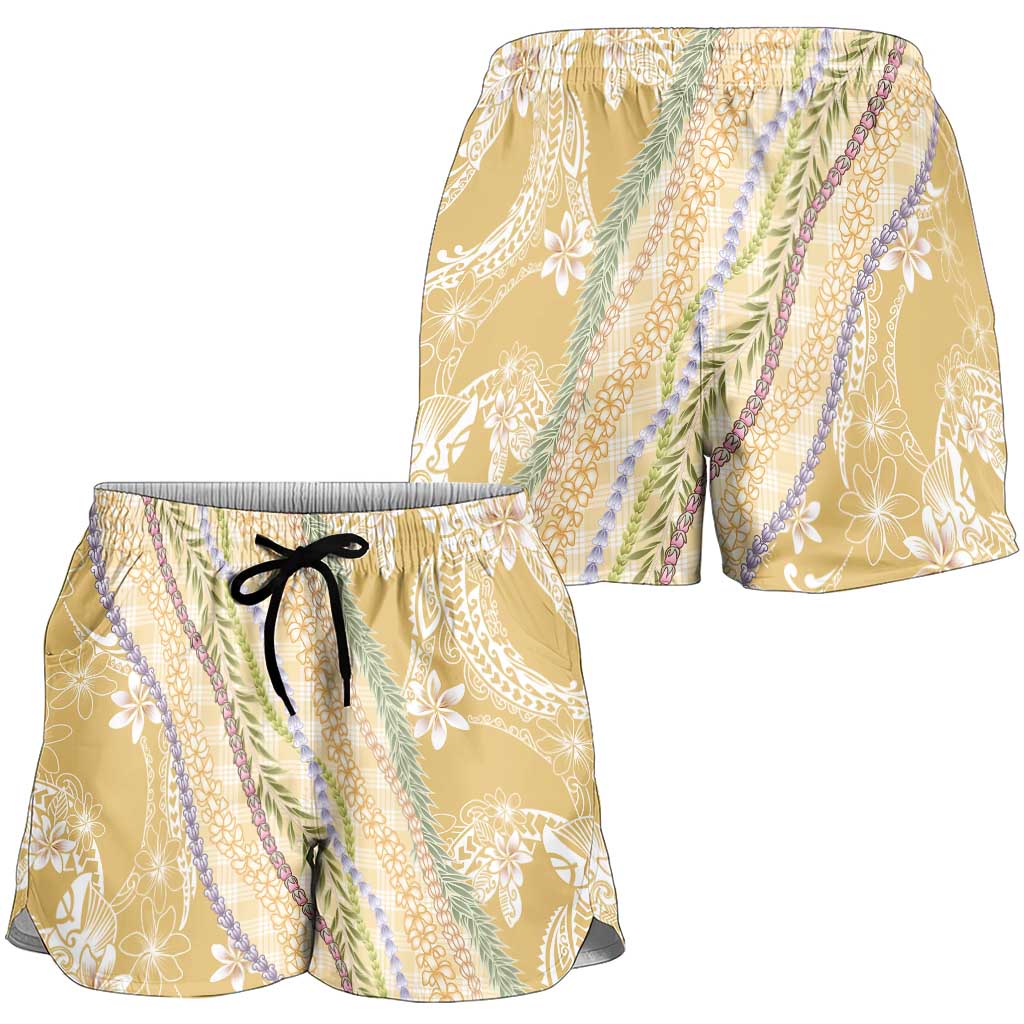 Yellow Palaka Hawaii Leis Shorts for Women Hawaiian-plaid Elegant Tropical Vibes LT14 - Polynesian Pride
