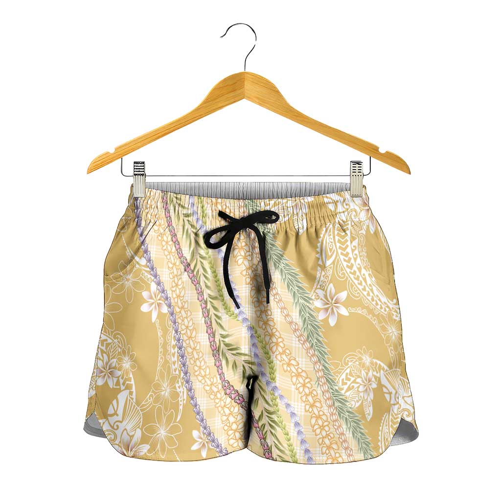 Yellow Palaka Hawaii Leis Shorts for Women Hawaiian-plaid Elegant Tropical Vibes LT14 - Polynesian Pride