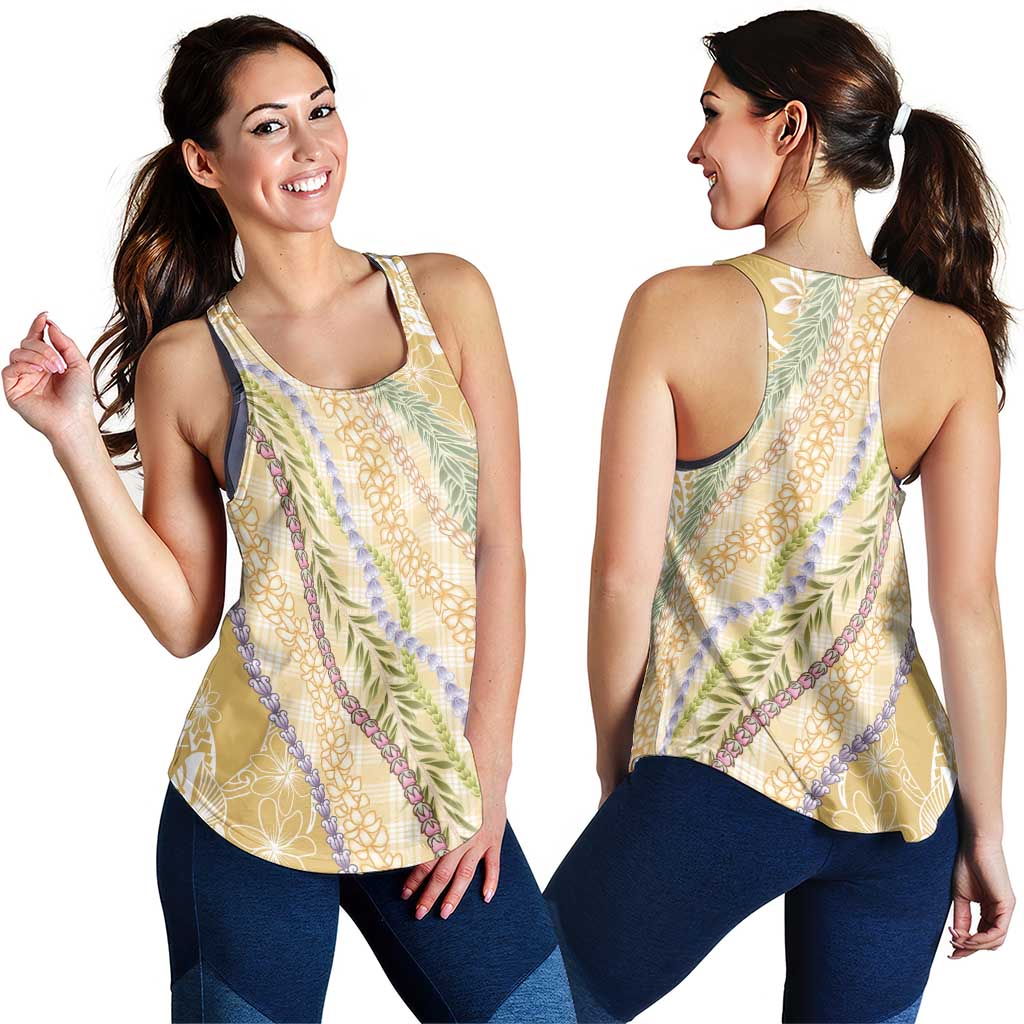 Yellow Palaka Hawaii Leis Women Racerback Tank Hawaiian-plaid Elegant Tropical Vibes LT14 - Polynesian Pride