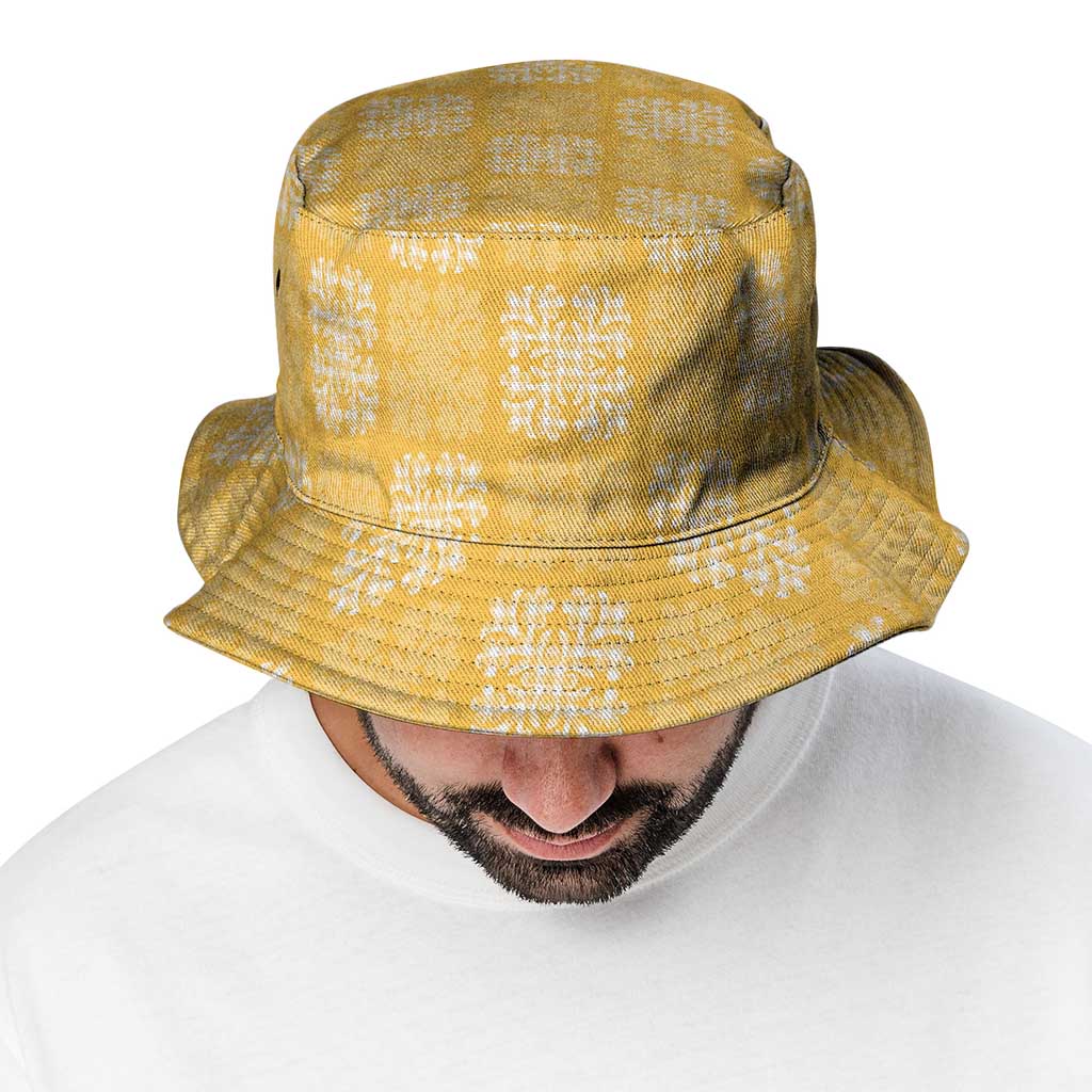 Yellow Palaka Quilt Hawaii Bucket Hat Traditional Hawaii-plaid Pattern - Polynesian Pride