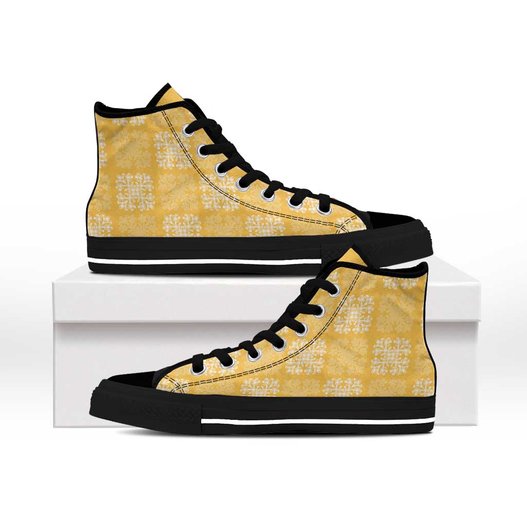 Yellow Palaka Quilt Hawaii High Top Shoes Traditional Hawaii-plaid Pattern - Polynesian Pride