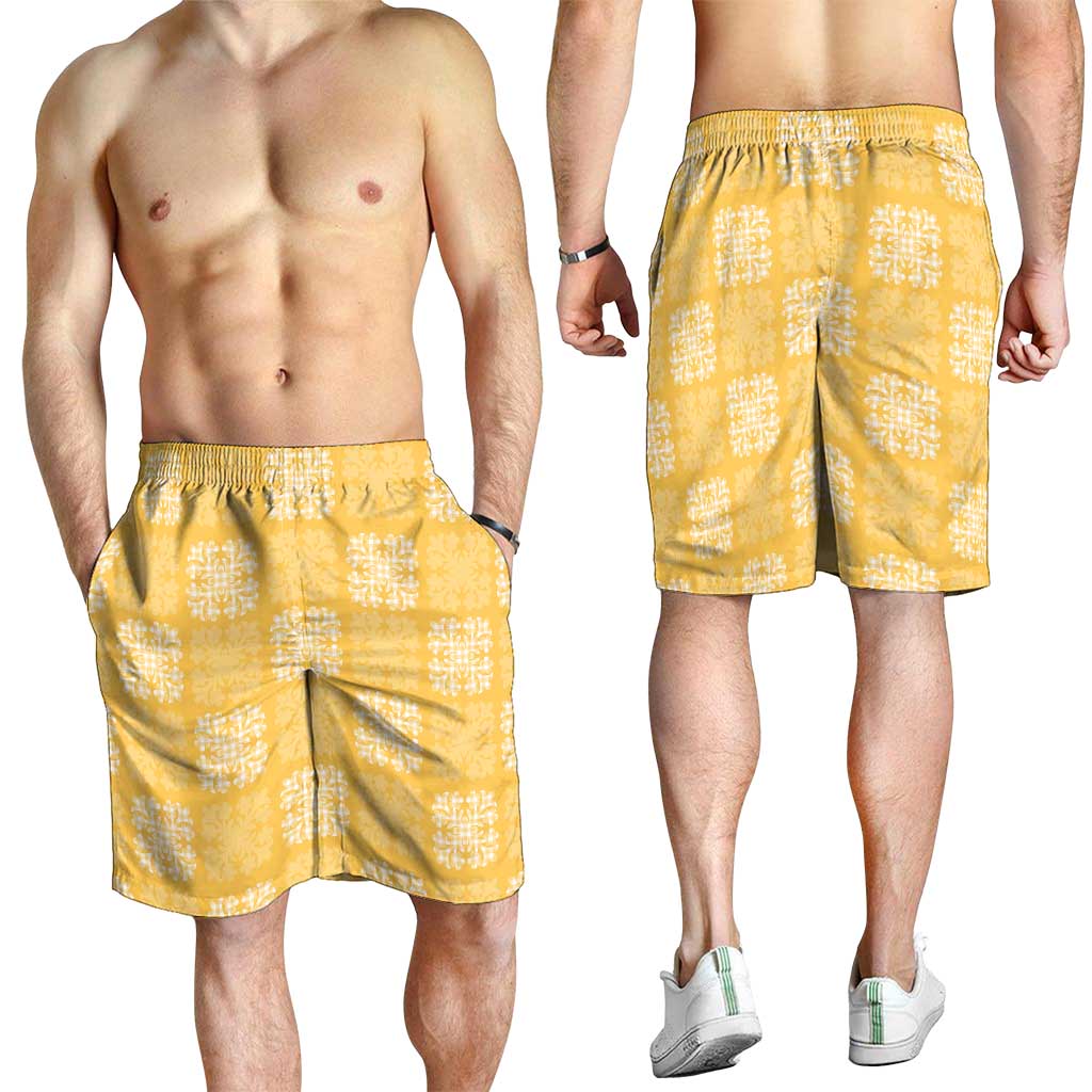 Yellow Palaka Quilt Hawaii Shorts for Men Traditional Hawaii-plaid Pattern - Polynesian Pride