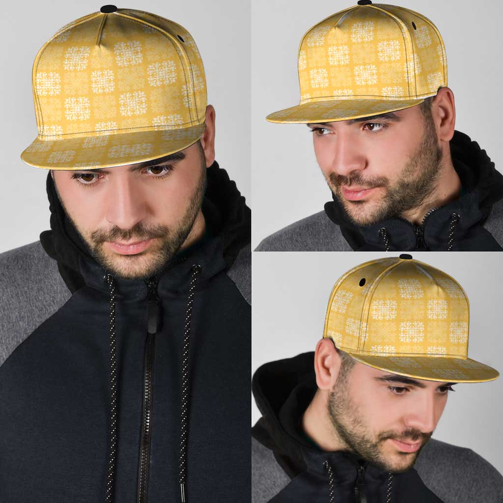 Yellow Palaka Quilt Hawaii Snapback Cap Traditional Hawaii-plaid Pattern - Polynesian Pride