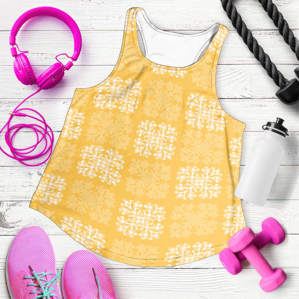 Yellow Palaka Quilt Hawaii Women Racerback Tank Traditional Hawaii-plaid Pattern - Polynesian Pride