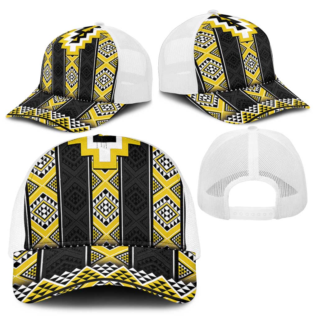 Yellow Taniko Aotearoa Baseball Net Cap Niho Taniwha Mix Poutama - Polynesian Pride