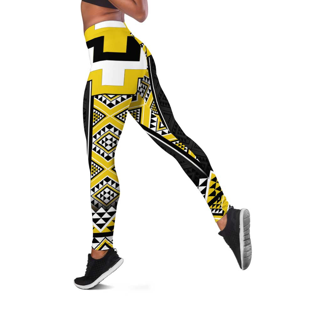Yellow Taniko Aotearoa Leggings Niho Taniwha Mix Poutama LT14