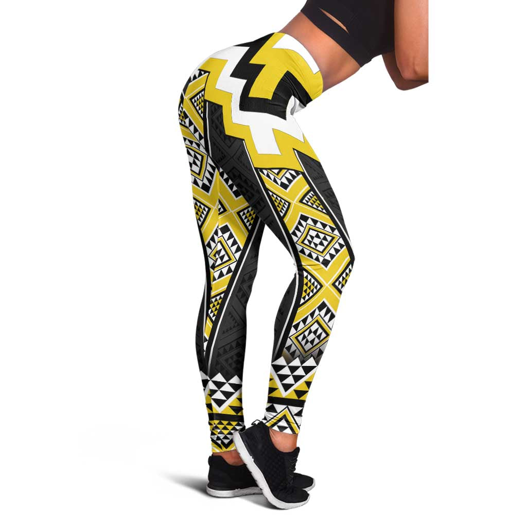 Yellow Taniko Aotearoa Leggings Niho Taniwha Mix Poutama LT14
