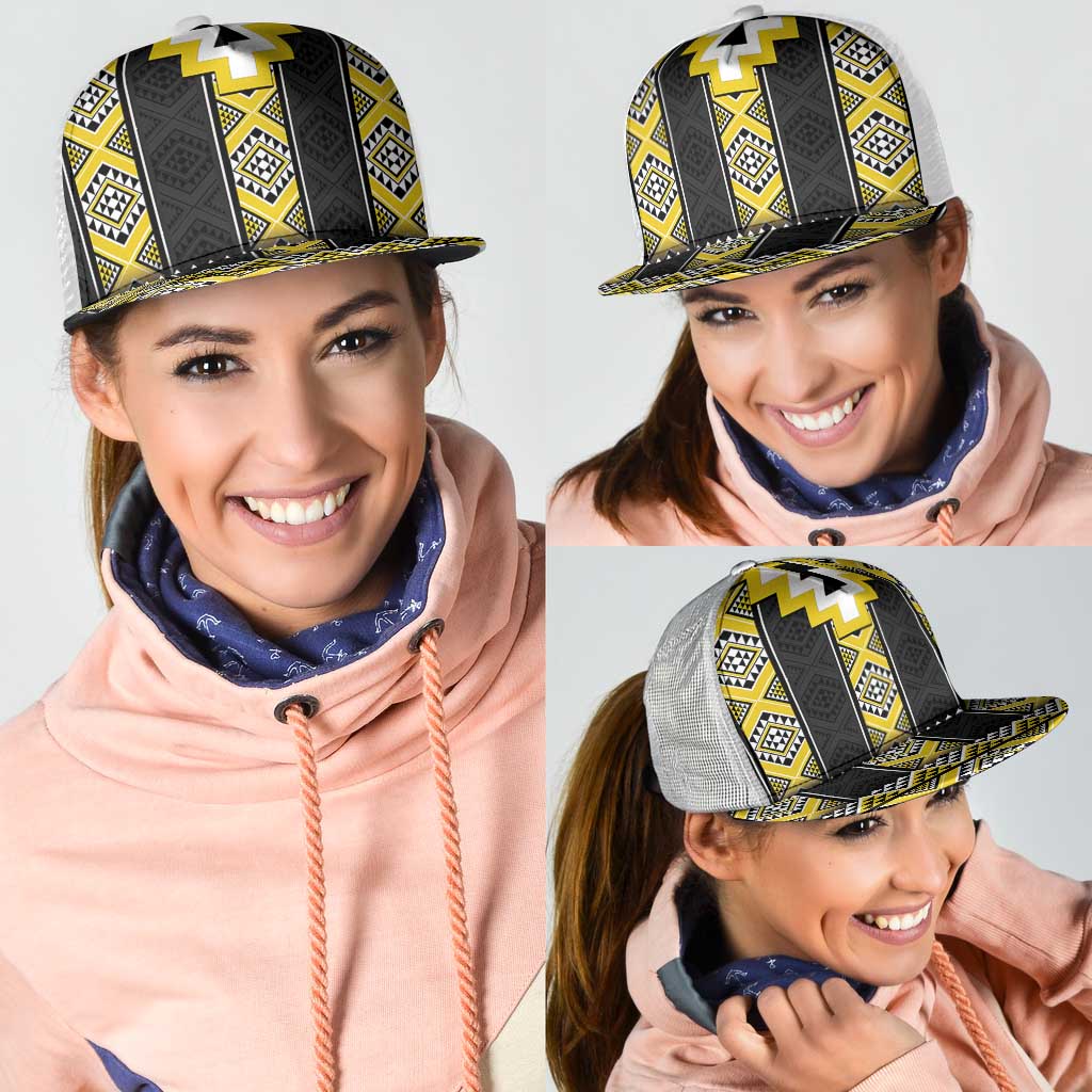 Yellow Taniko Aotearoa Mesh Trucker Cap Niho Taniwha Mix Poutama - Polynesian Pride