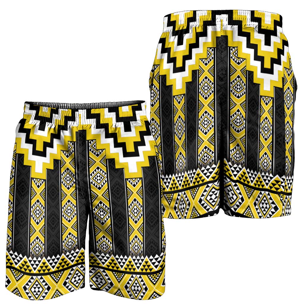 Yellow Taniko Aotearoa Shorts for Men Niho Taniwha Mix Poutama LT14 - Polynesian Pride