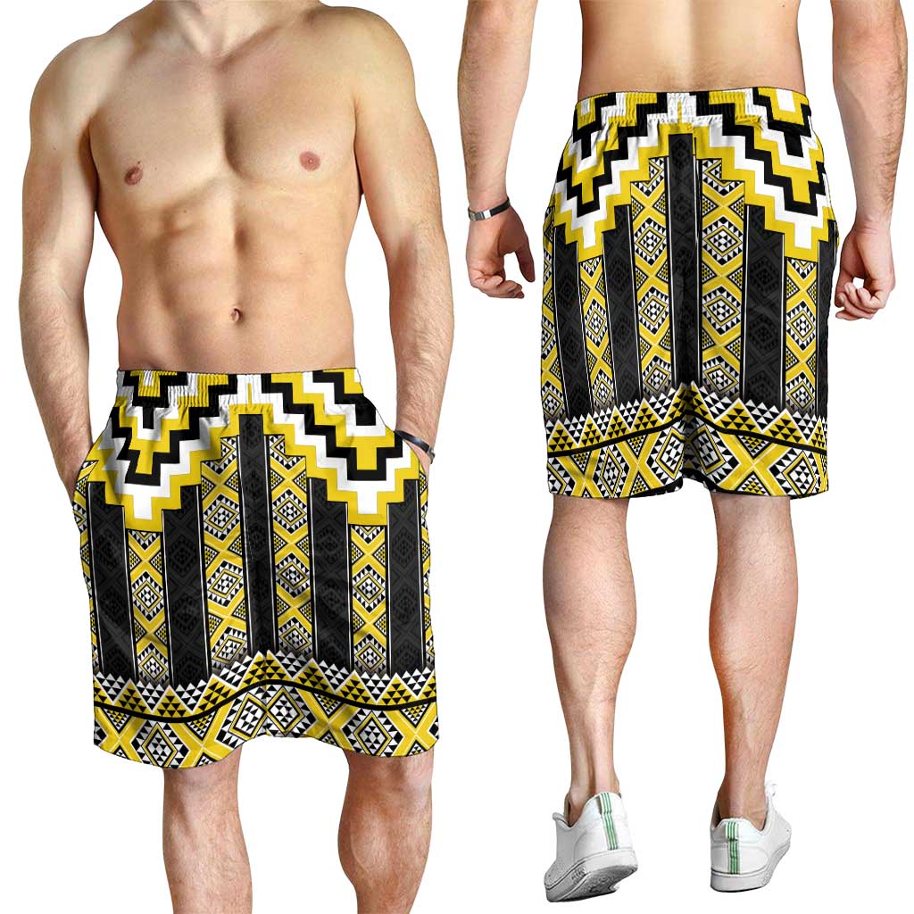 Yellow Taniko Aotearoa Shorts for Men Niho Taniwha Mix Poutama LT14 - Polynesian Pride