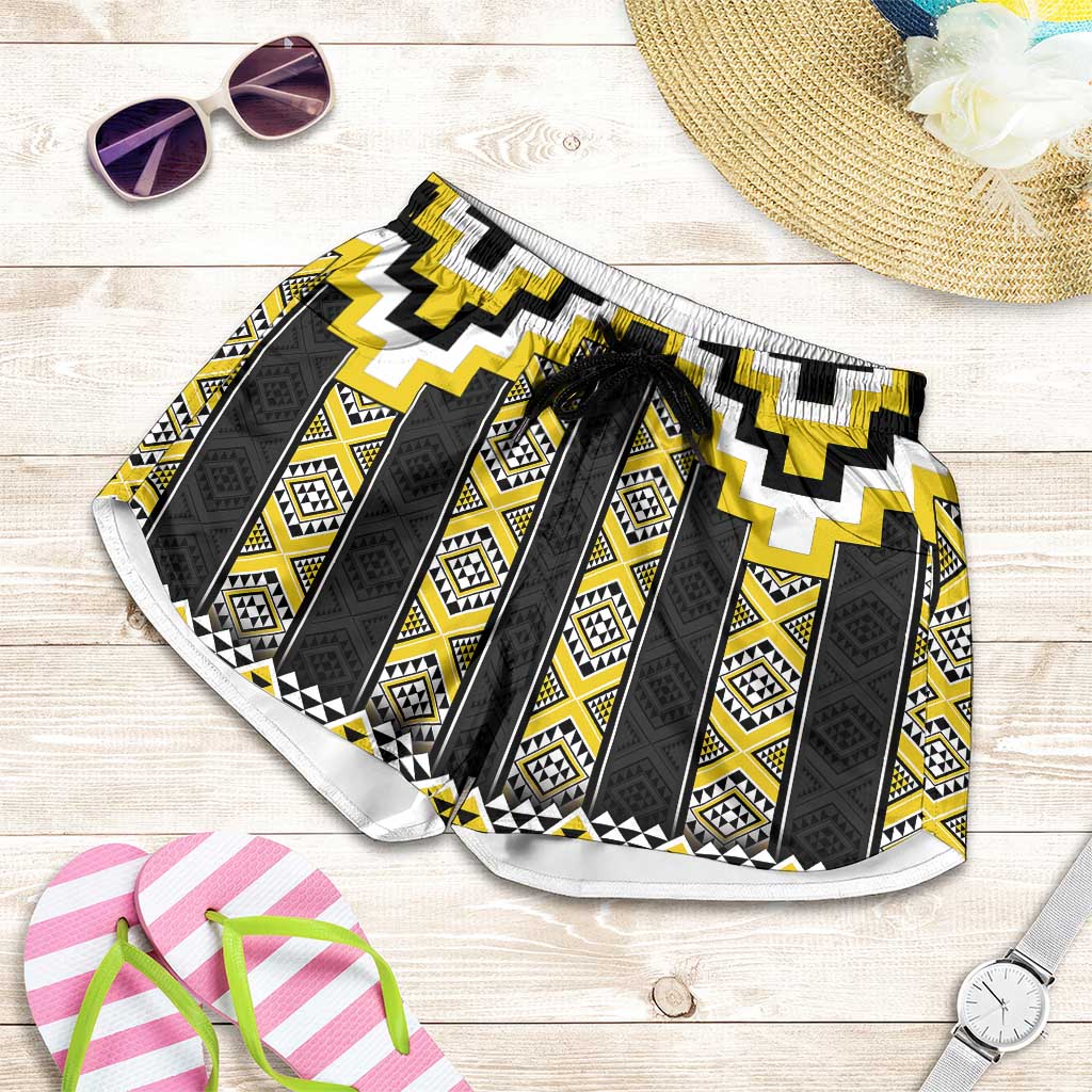Yellow Taniko Aotearoa Shorts for Women Niho Taniwha Mix Poutama LT14 Yellow - Polynesian Pride