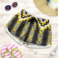 Yellow Taniko Aotearoa Shorts for Women Niho Taniwha Mix Poutama LT14 Yellow - Polynesian Pride