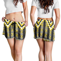 Yellow Taniko Aotearoa Shorts for Women Niho Taniwha Mix Poutama LT14 - Polynesian Pride