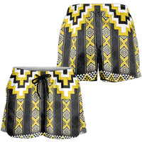 Yellow Taniko Aotearoa Shorts for Women Niho Taniwha Mix Poutama LT14 - Polynesian Pride