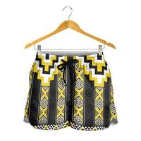 Yellow Taniko Aotearoa Shorts for Women Niho Taniwha Mix Poutama LT14 - Polynesian Pride