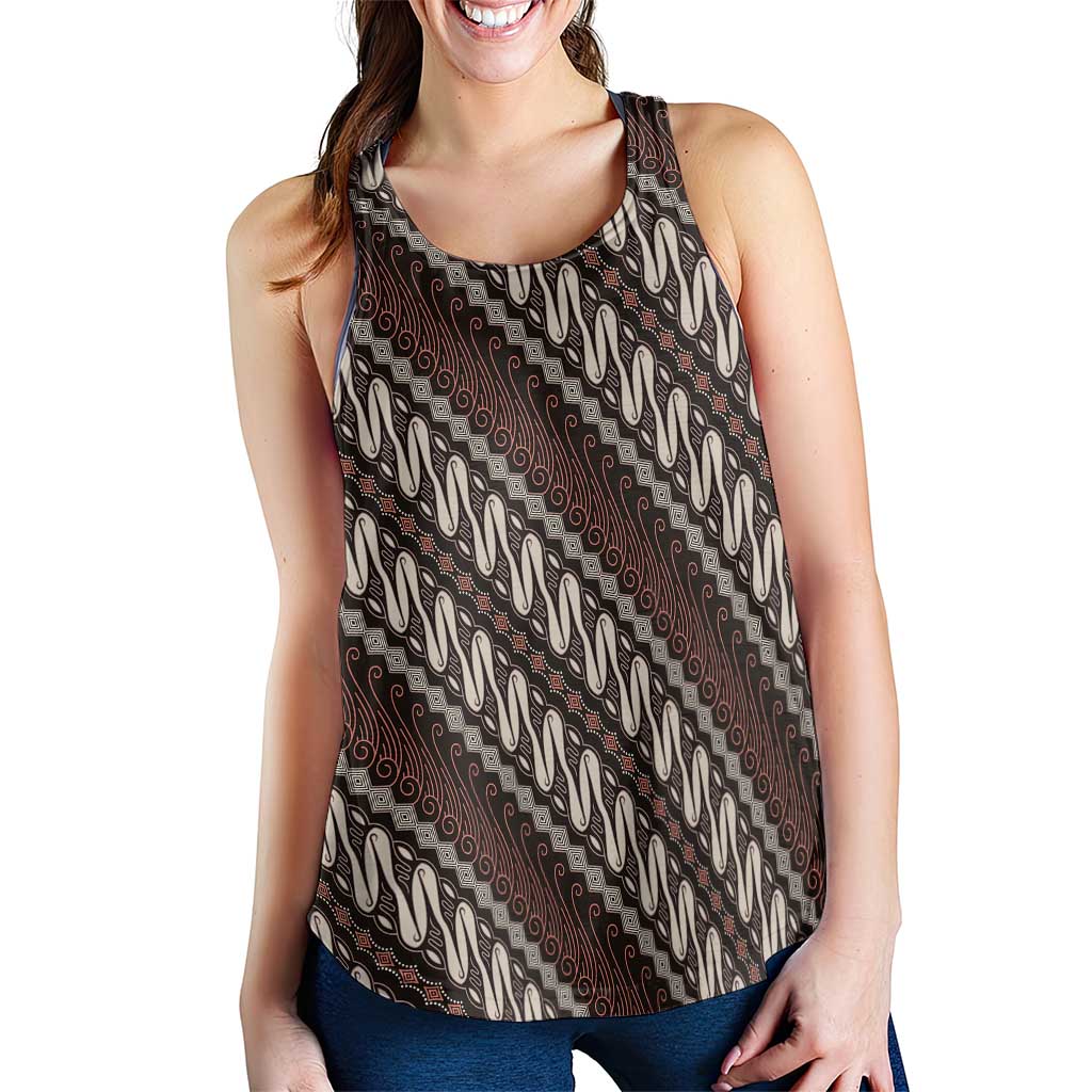 Yogyakarta Parang Batik Motifs Women Racerback Tank Indonesian Traditional Pattern