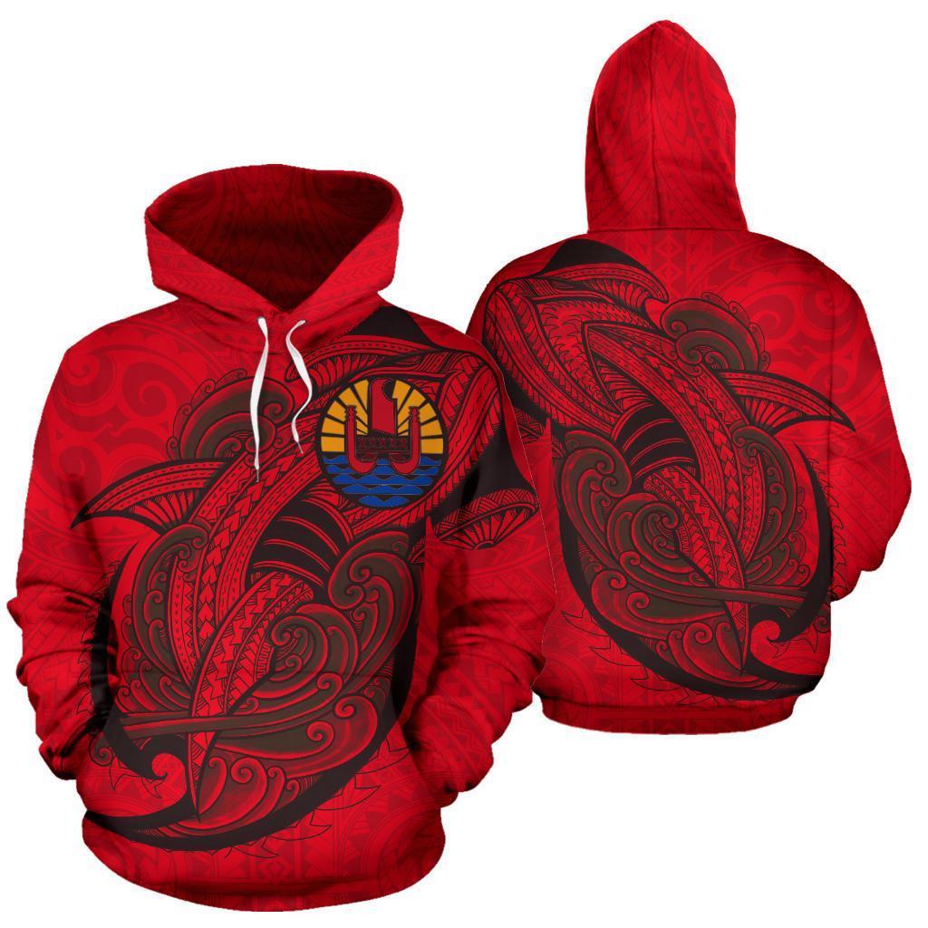 Tahiti Hoodie Tahiti Flag Polynesian Shark Pattern TH0 Unisex Red - Polynesian Pride