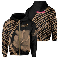 Polynesian Hibiscus Map Flag of Hawaii Zip Hoodie Unisex Black - Polynesian Pride