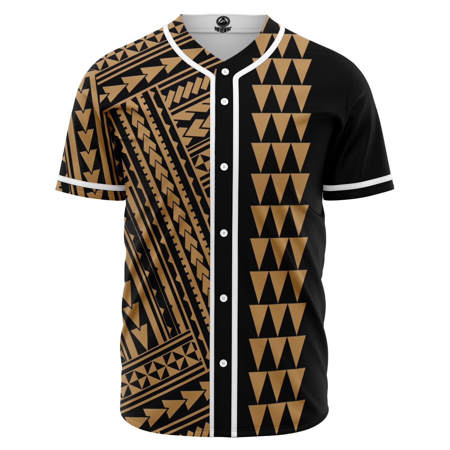 Hawaii Polynesian Kakau Baseball Jersey V.3 - Freestyle - Gold Gold - Polynesian Pride