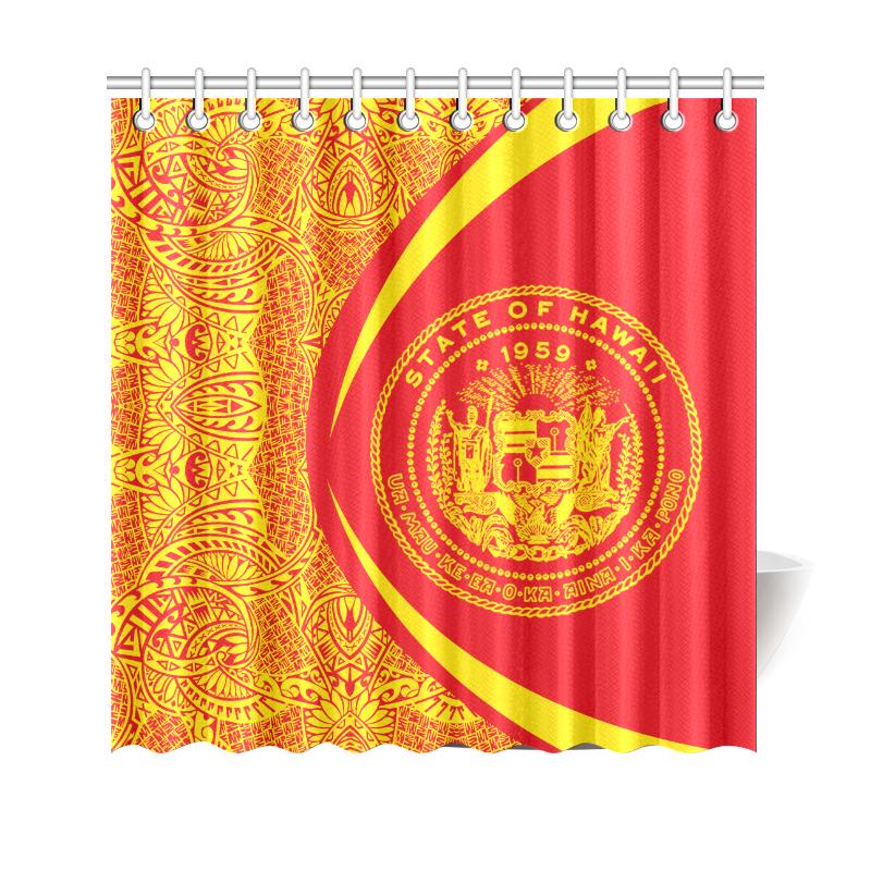 Hawaii Shower Curtain Coat Of Arms Polynesian - Circle Style Red And Yellow 177 x 172 (cm) Red - Polynesian Pride