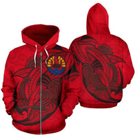 Tahiti Zip up Hoodie Tahiti Flag Polynesian Shark Pattern TH0 Unisex Red - Polynesian Pride