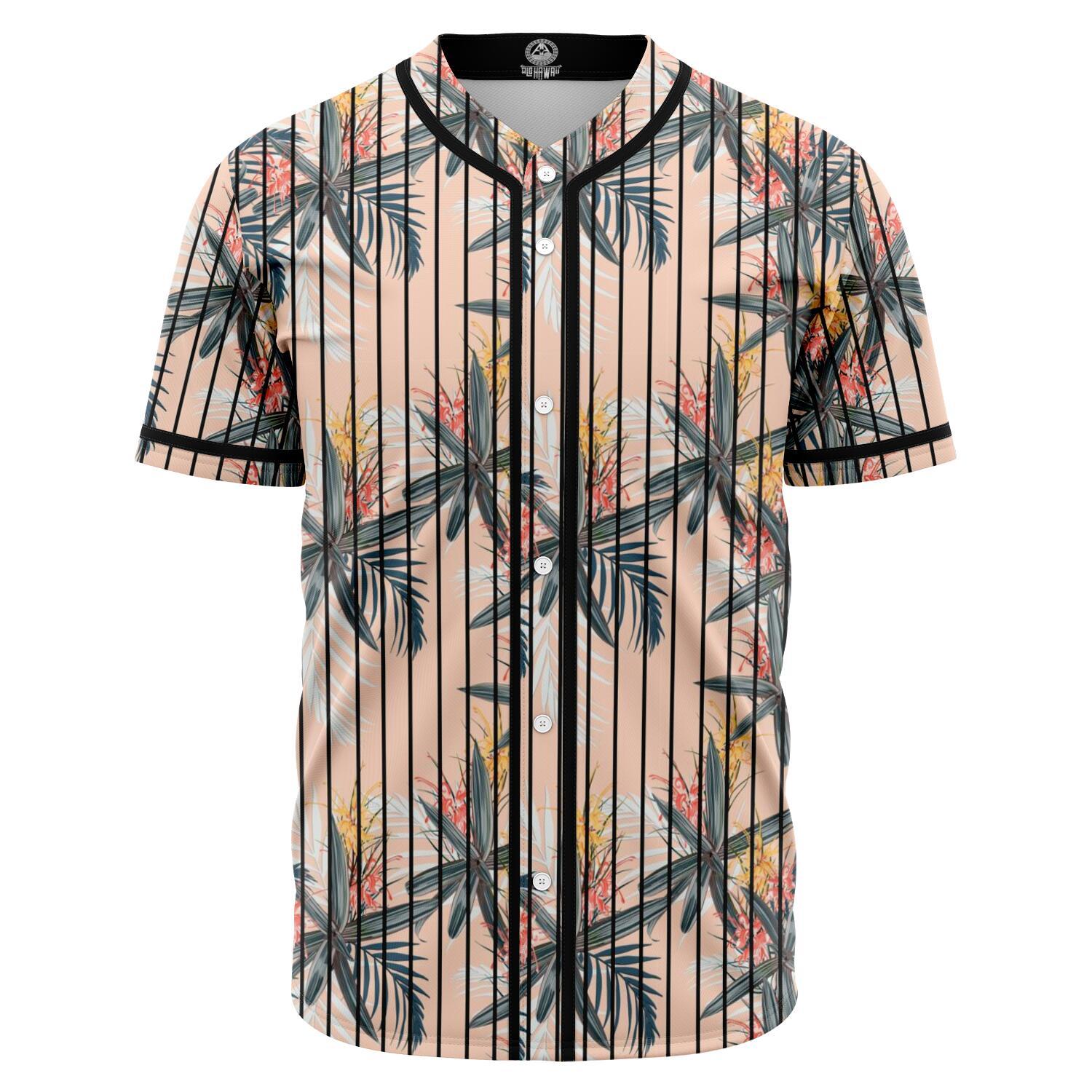 Tropical Pattern Pink Baseball Jersey Black - Polynesian Pride