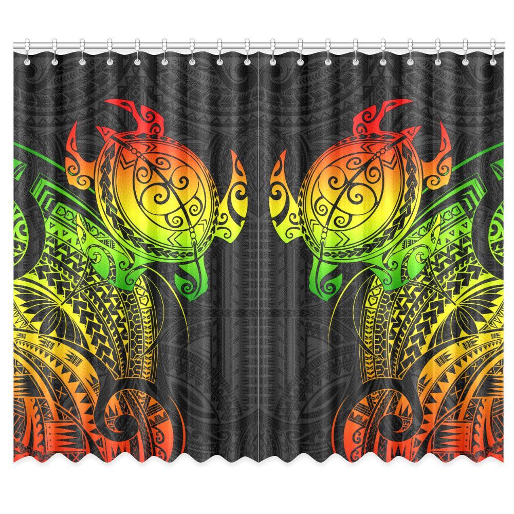 Turtle Window Curtain Reggage Polynesian (Two Pieces) One Size 50"x84"(Two Piece) Black - Polynesian Pride