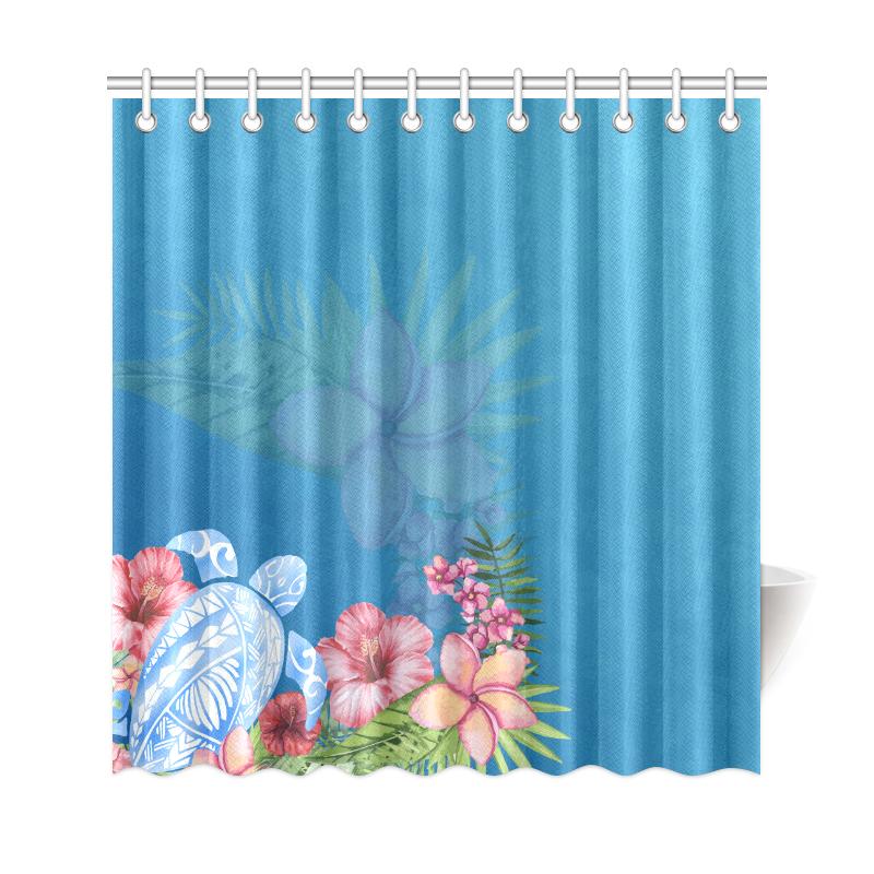 Blue Polynesian Turtle Shower Curtain 177 x 172 (cm) White - Polynesian Pride