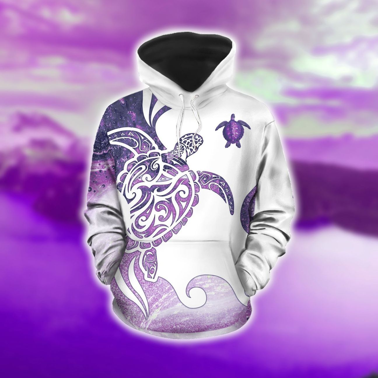 Hawaii Turtle Sand Hoodie Unisex Purple - Polynesian Pride